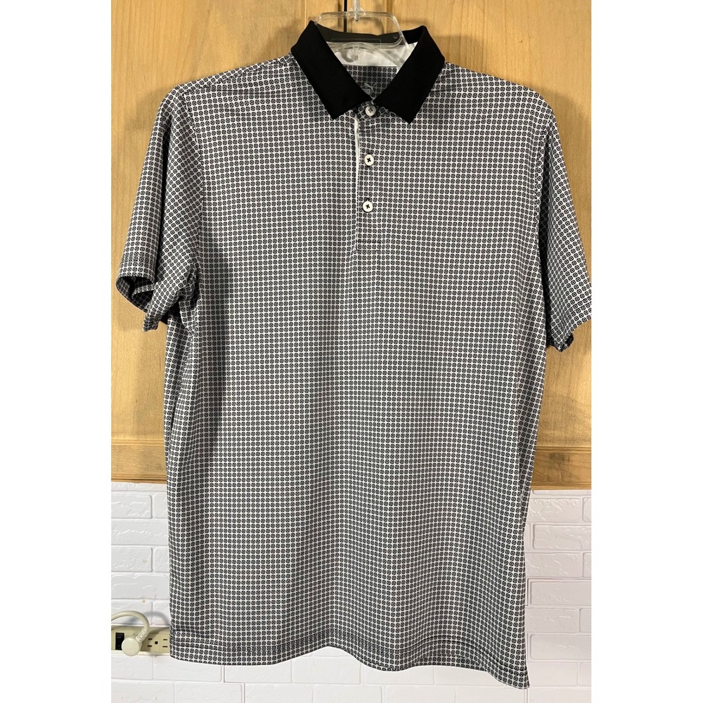 Puma Polo Shirt Mens Medium Black White Geometric Print Golf Tee